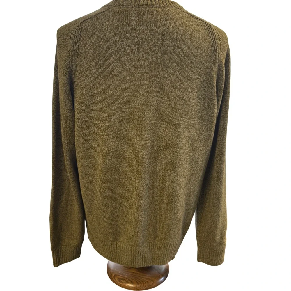 Tommy‎ Hilfiger Mens XL Olive Green Marled Cotton Crewneck Sweater Pullover Logo